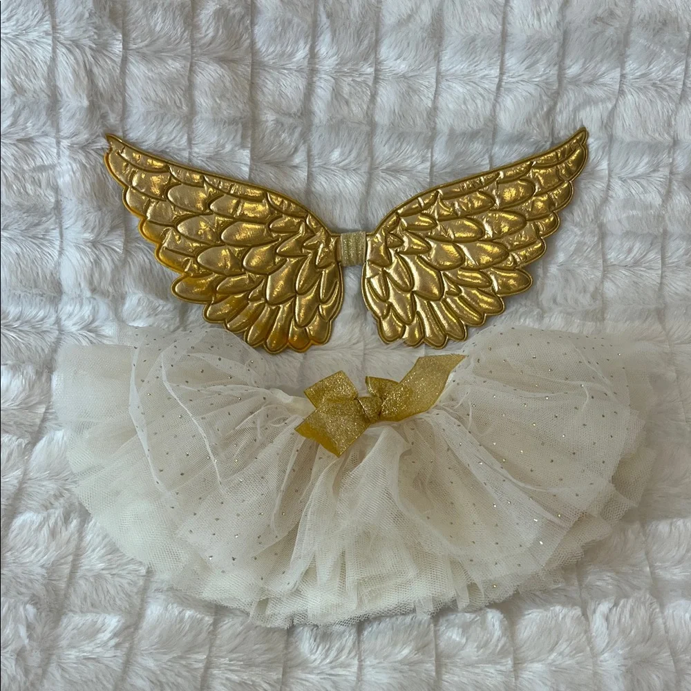 Gold Angel Wings and Tutu Set for Kids 0-12M